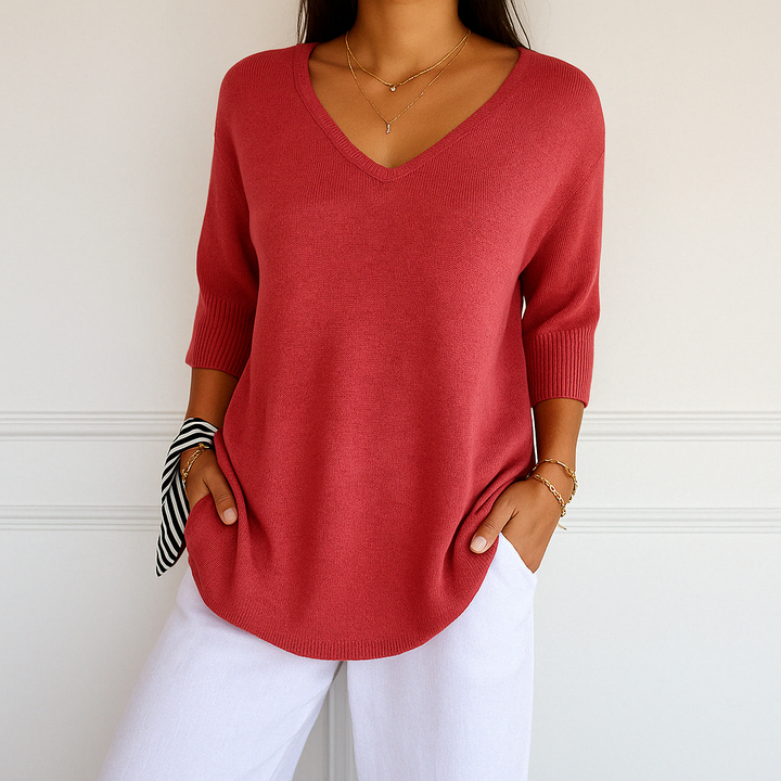 Anna™ V-udskåret Mesh-bluse